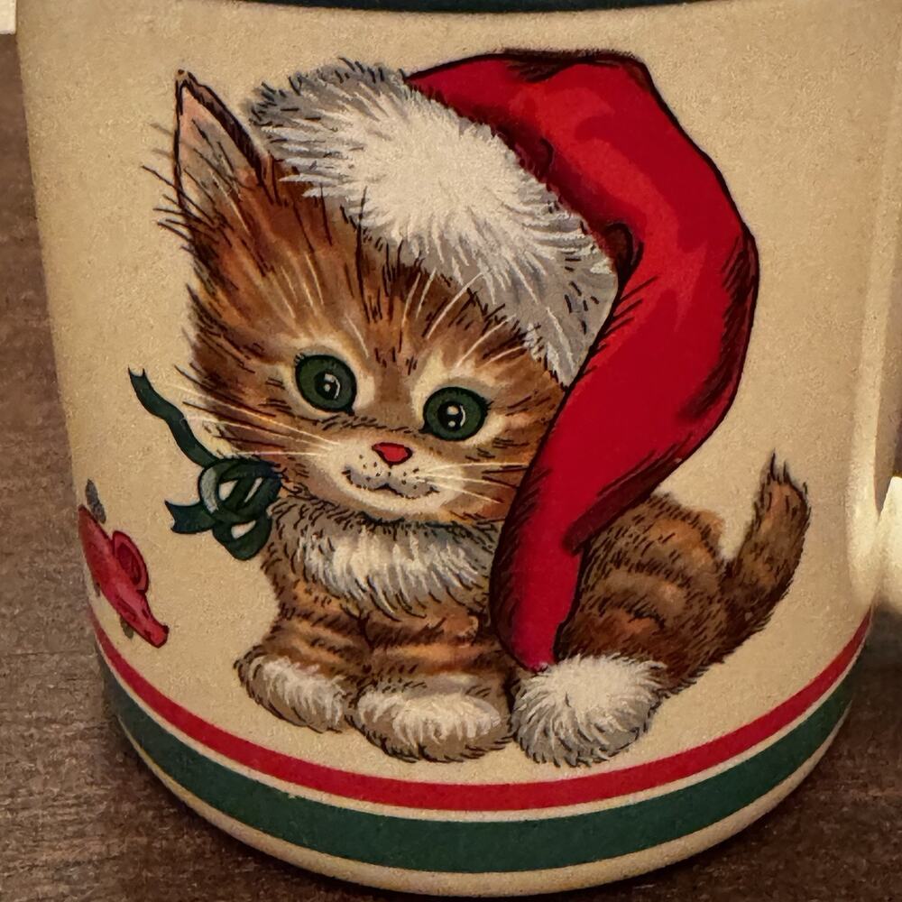 Christmas Kitten Vintage Mug Potpourri Press 1989 Made in Korea Cat Kitty Cup - Picture 5 of 11